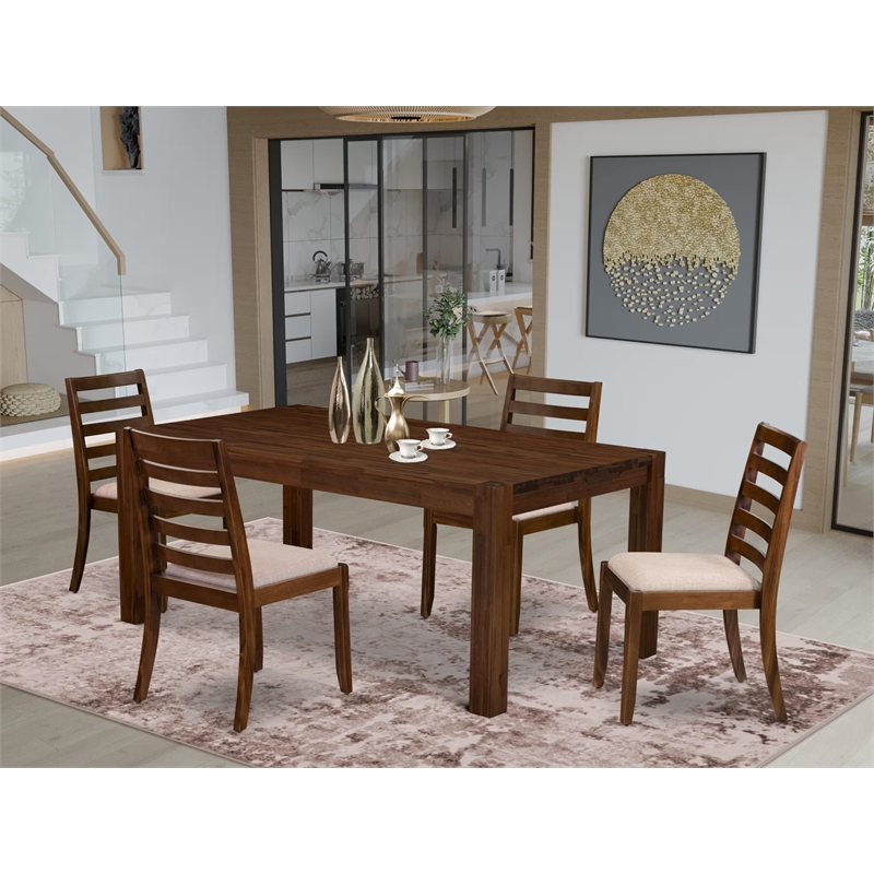East West Furniture Lismore 5 Piece A Dining Table Set in Walnut Finish