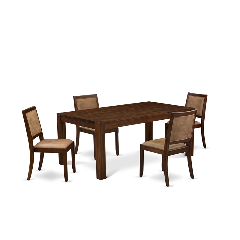 East West Furniture Lismore 5 Piece A Kitchen Table Set in Walnut Finish