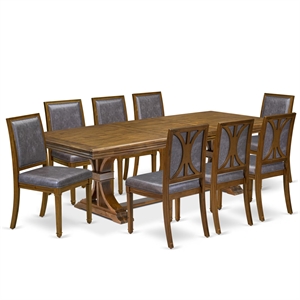East West Furniture Northcliffe 9-Piece Dining Table Set in Walnut Finish