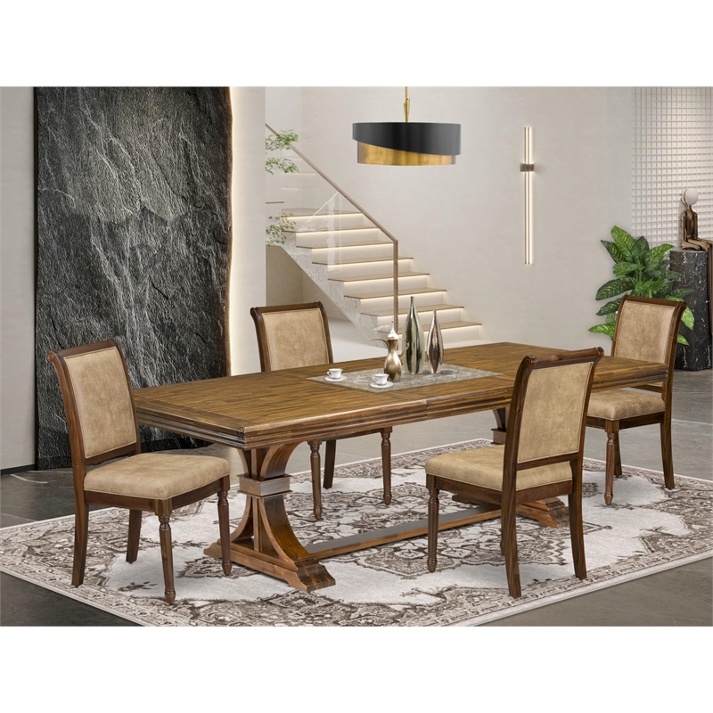 East West Furniture Northcliffe 5-Piece Mid Century Dining Table Set in Walnut