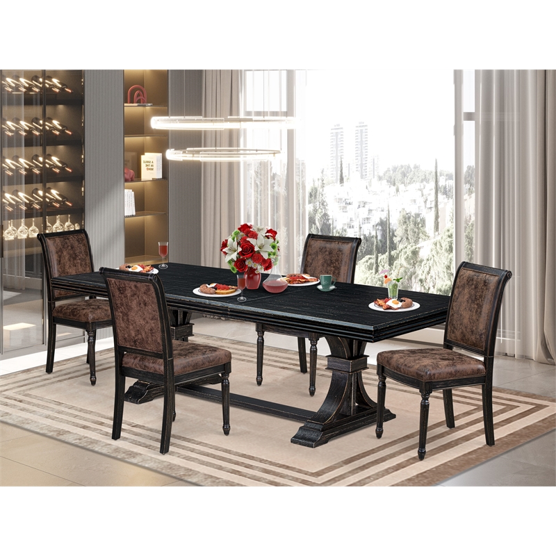 East West Furniture Northcliffe 5-Piece Mid-Century Dining Table Set in Black