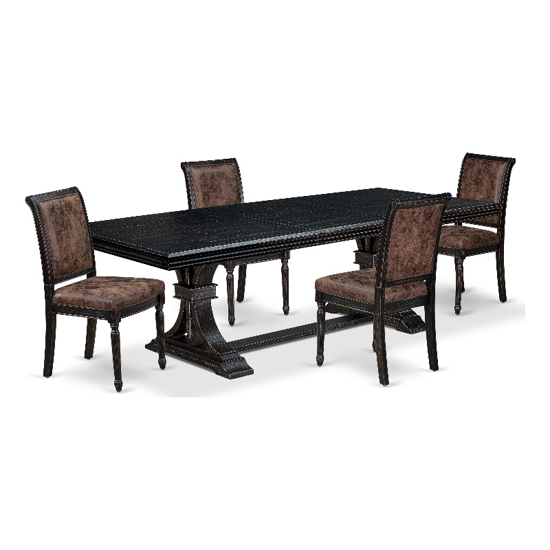 East West Furniture Northcliffe 5-Piece Mid-Century Dining Table Set in Black