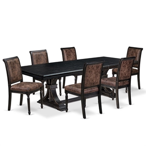 East West Furniture Northcliffe 7-Piece Modern Dining Table Set in Black Finish