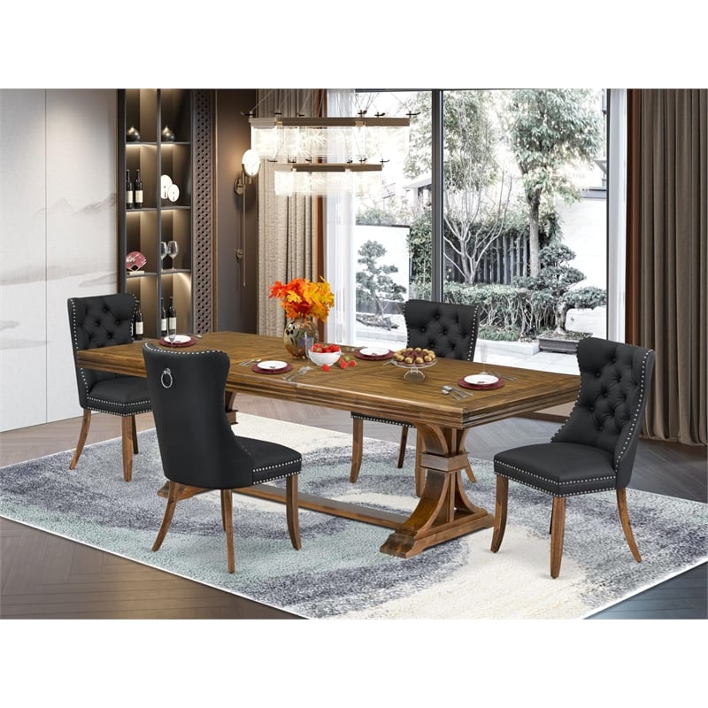 East West Furniture Northcliffe 5-Piece Dining Table Set in Walnut Finish