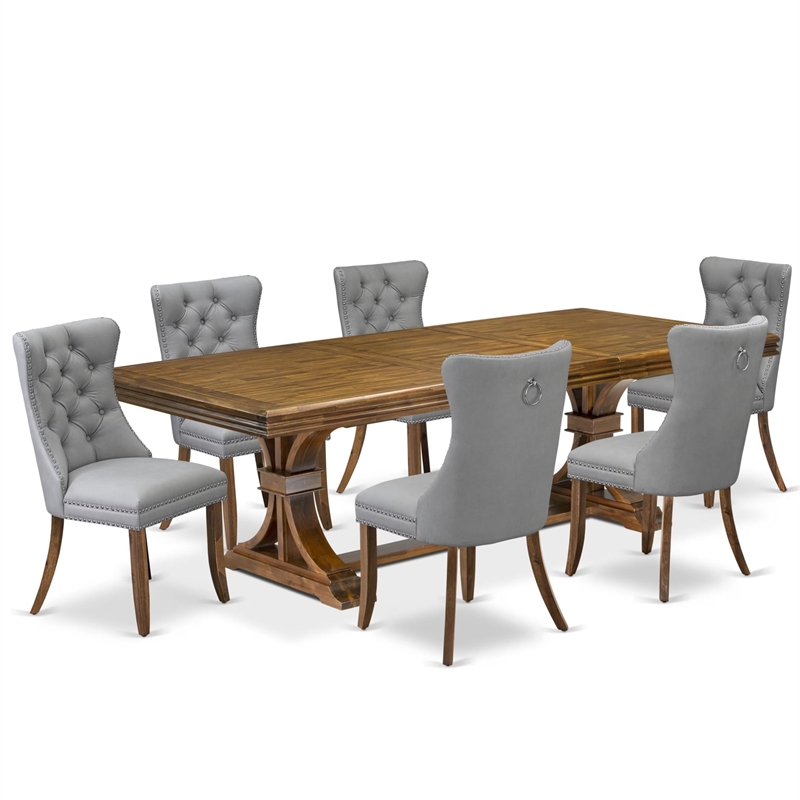 East West Furniture Northcliffe 7-Piece Modern Dining Table Set in Walnut Finish
