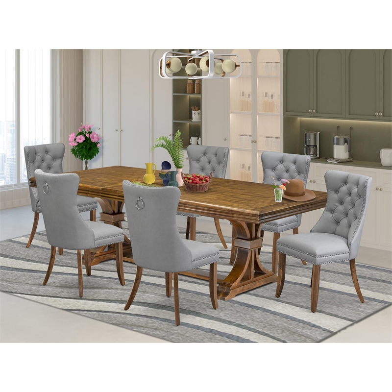 East West Furniture Northcliffe 7-Piece Modern Dining Table Set in Walnut Finish