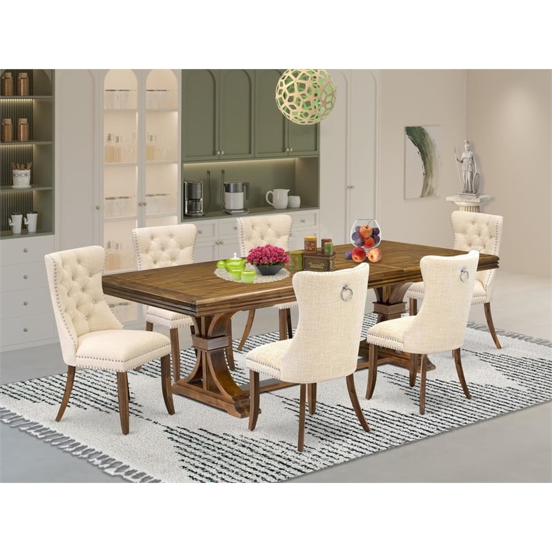 East West Furniture Northcliffe 7-Piece Modern Dining Table Set in Walnut Finish