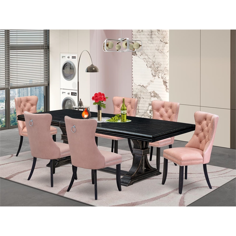 East West Furniture Northcliffe 7 Pieces Dining Set in Black Finish