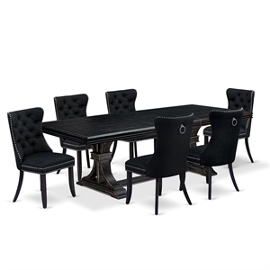 East West Furniture Northcliffe 7-Piece Dining Table Set in Black Finish