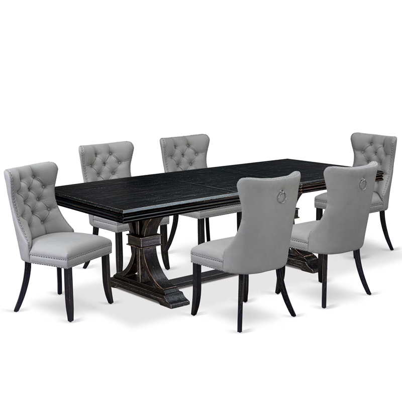 East West Furniture Northcliffe 7-Piece Modern Dining Table Set in Black Finish