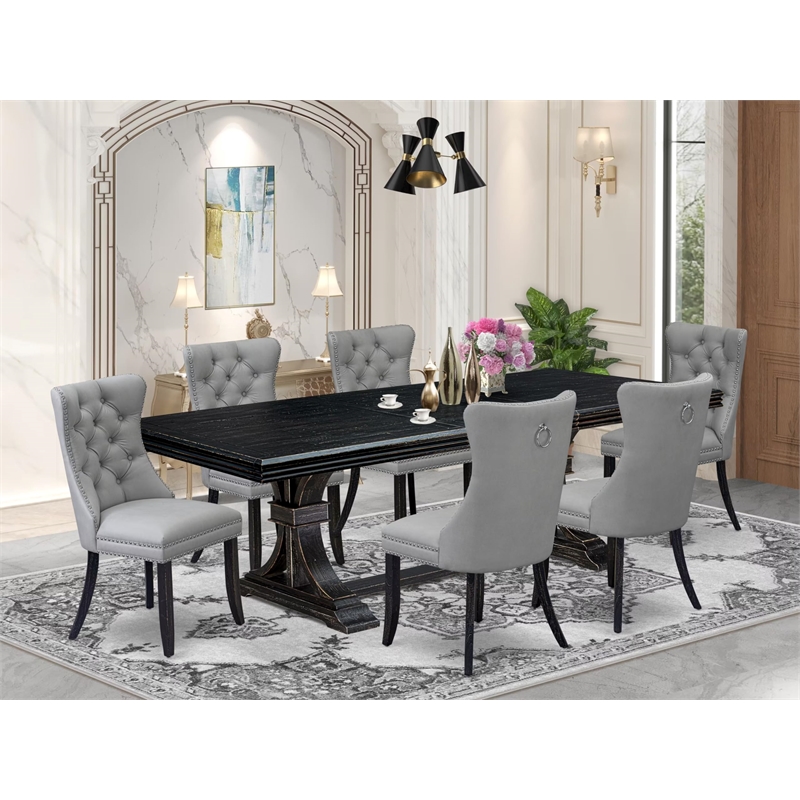 East West Furniture Northcliffe 7-Piece Modern Dining Table Set in Black Finish