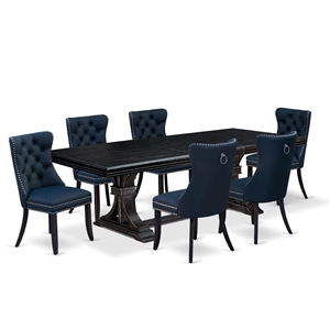 East West Furniture Northcliffe 7-Piece Dining Table Set in Black Finish
