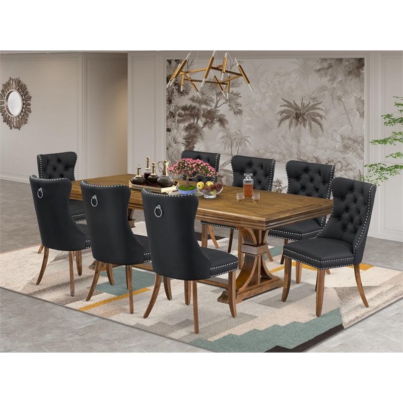 East West Furniture Northcliffe 9-Piece Kitchen Table Set in Walnut Finish