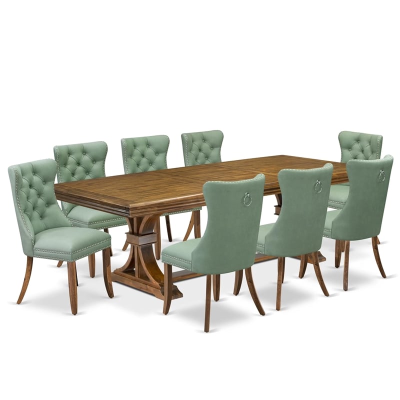 East West Furniture Northcliffe 9-Piece Dining Table Set in Walnut Finish