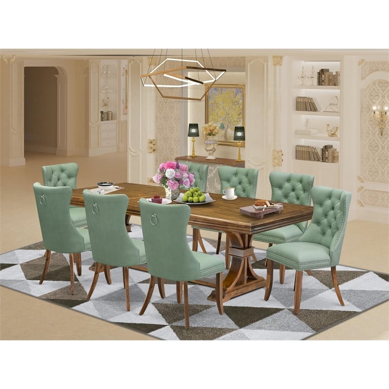 East West Furniture Northcliffe 9-Piece Dining Table Set in Walnut Finish