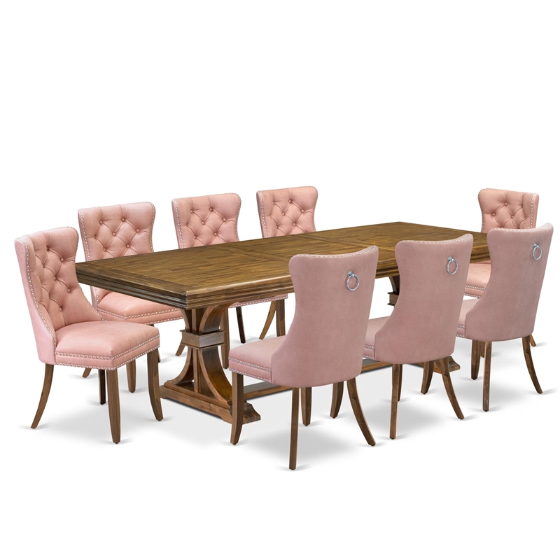 East West Furniture Northcliffe 9-Piece Kitchen Table Set in Walnut Finish