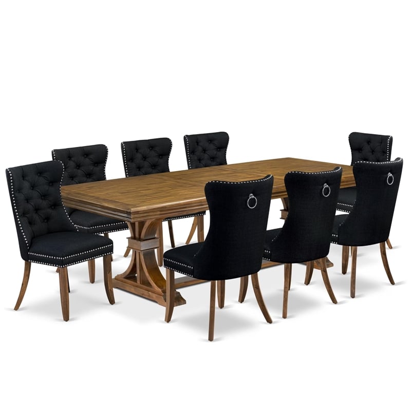 East West Furniture Northcliffe 9-Piece Mid-Century Dining Set in Walnut Finish