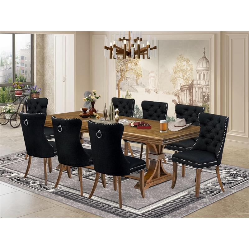 East West Furniture Northcliffe 9-Piece Mid-Century Dining Set in Walnut Finish