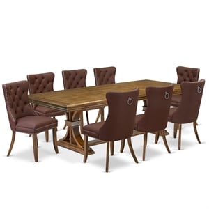 East West Furniture Northcliffe 9-Piece Mid-Century Dining Set in Walnut Finish