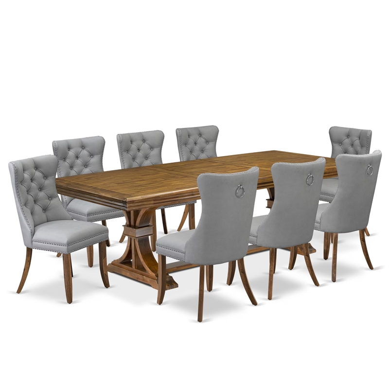 East West Furniture Northcliffe 9-Piece Mid-Century Dining Set in Walnut Finish