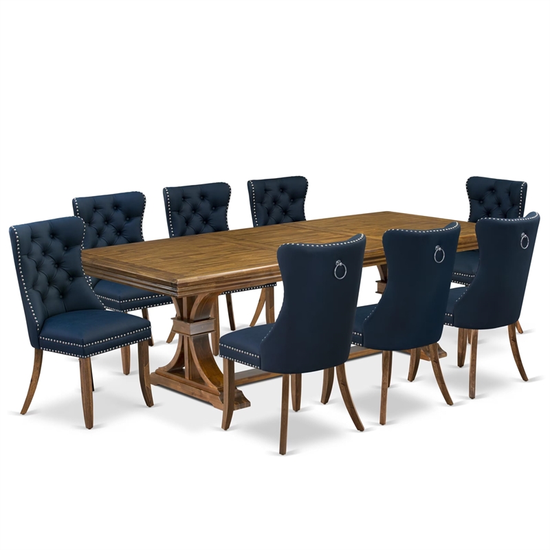 East West Furniture Northcliffe 9-Piece Mid-Century Dining Set in Walnut Finish