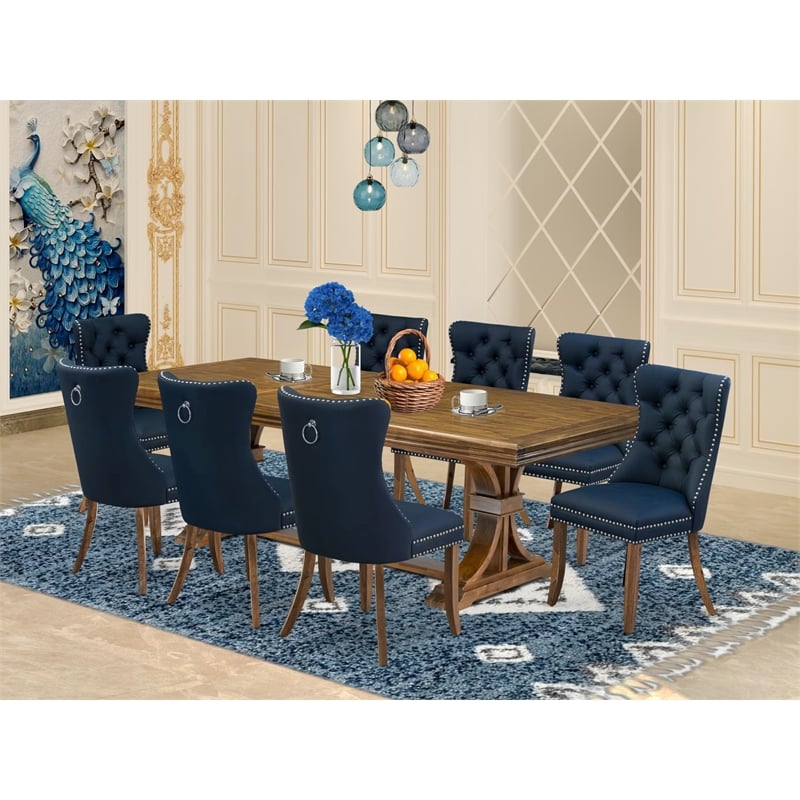 East West Furniture Northcliffe 9-Piece Mid-Century Dining Set in Walnut Finish