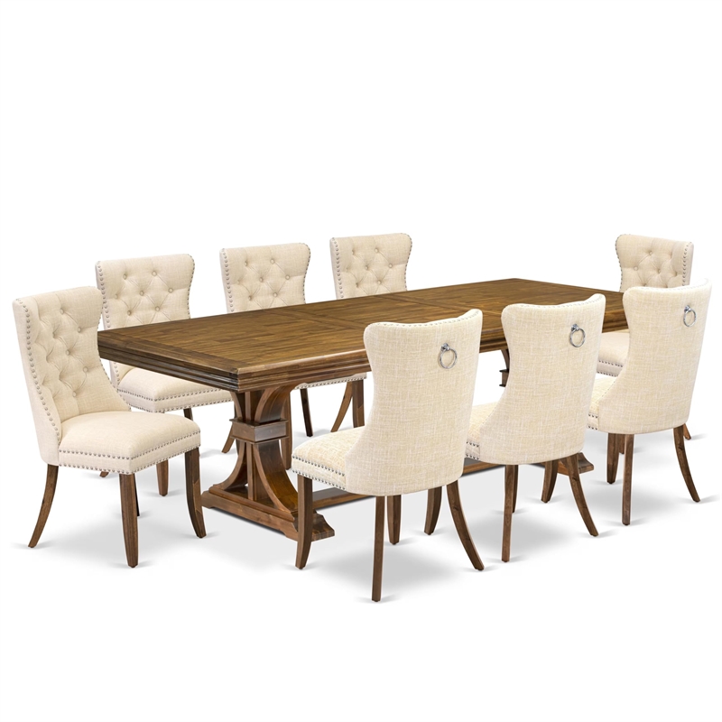 East West Furniture Northcliffe 9-Piece Mid-Century Dining Set in Walnut Finish