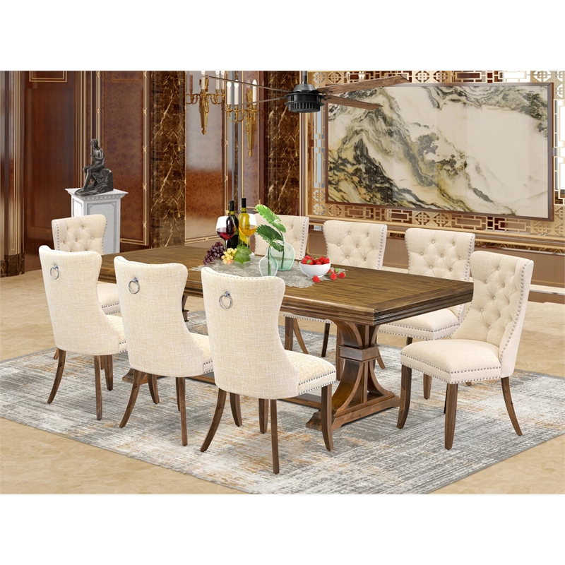 East West Furniture Northcliffe 9-Piece Mid-Century Dining Set in Walnut Finish