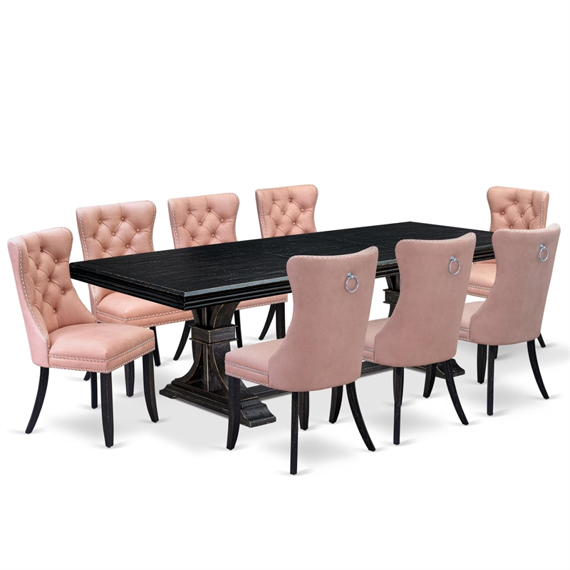 East West Furniture Northcliffe 9 Pieces Dining Table Set in Black Finish