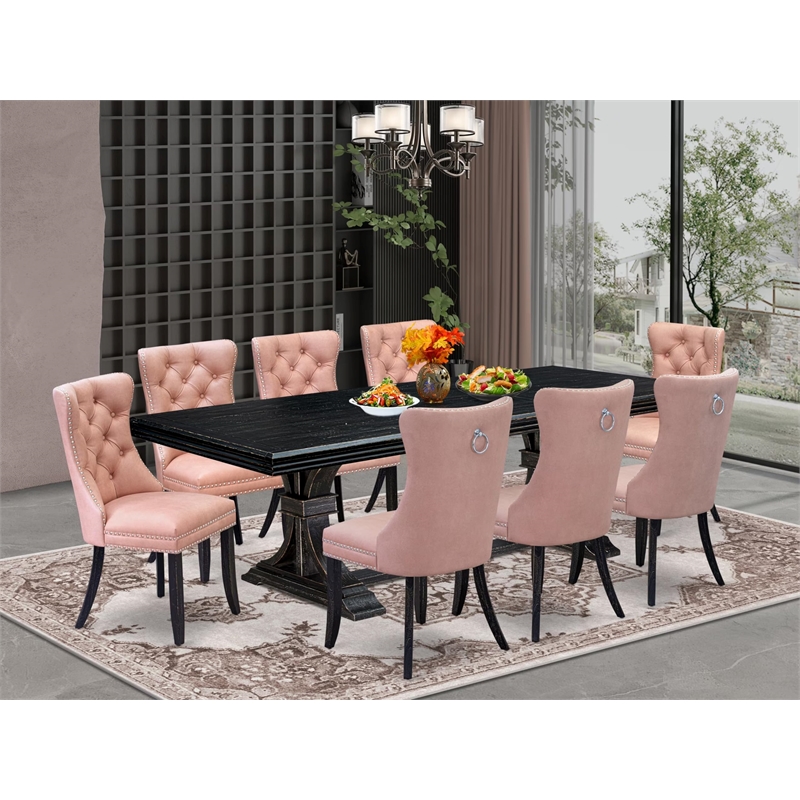 East West Furniture Northcliffe 9 Pieces Dining Table Set in Black Finish