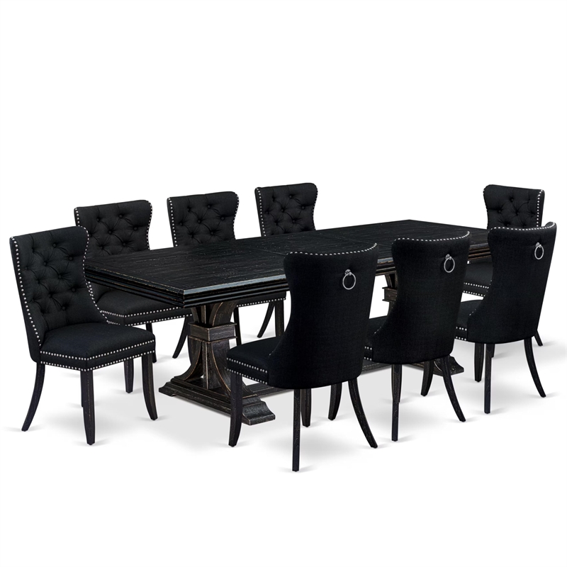East West Furniture Northcliffe 9-Piece Kitchen Table Set in Black Finish