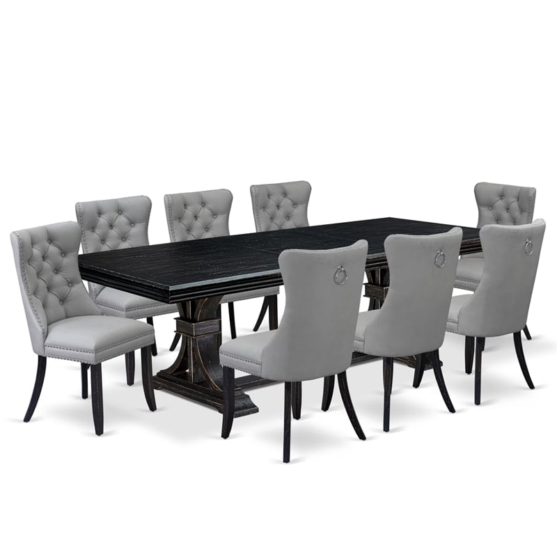 East West Furniture Northcliffe 9-Piece Dining Table Set in Black Finish