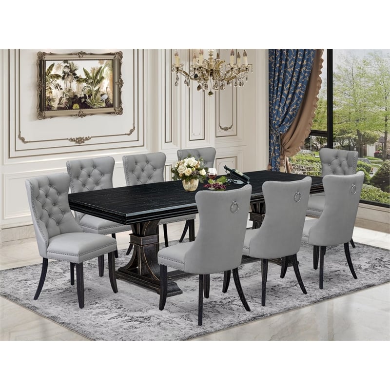 East West Furniture Northcliffe 9-Piece Dining Table Set in Black Finish