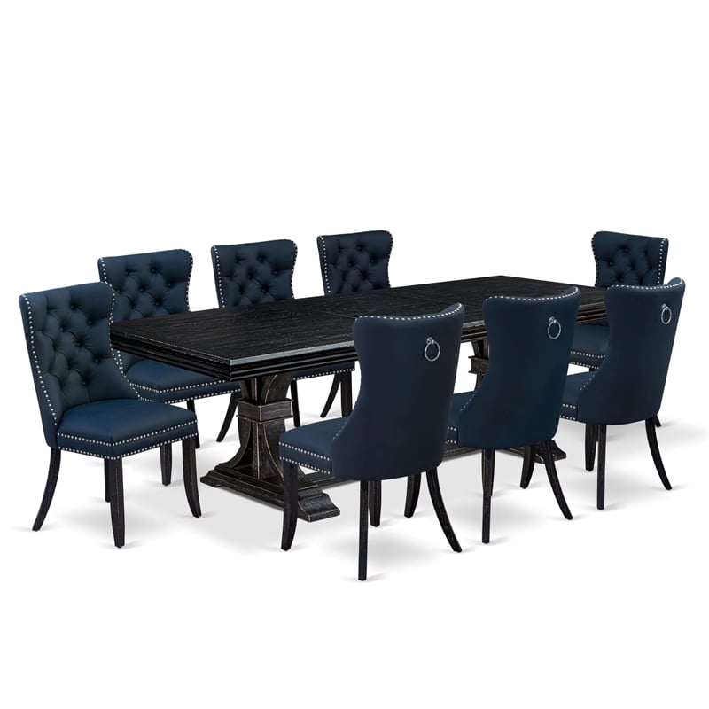East West Furniture Northcliffe 9-Piece Modern Dining Table Set in Black Finish