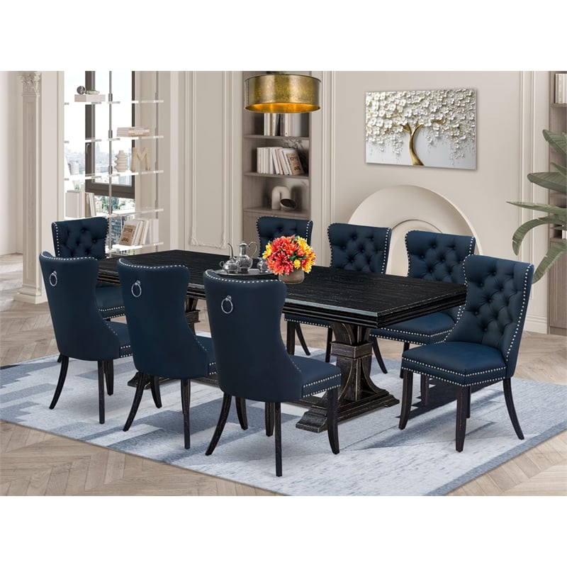 East West Furniture Northcliffe 9-Piece Modern Dining Table Set in Black Finish