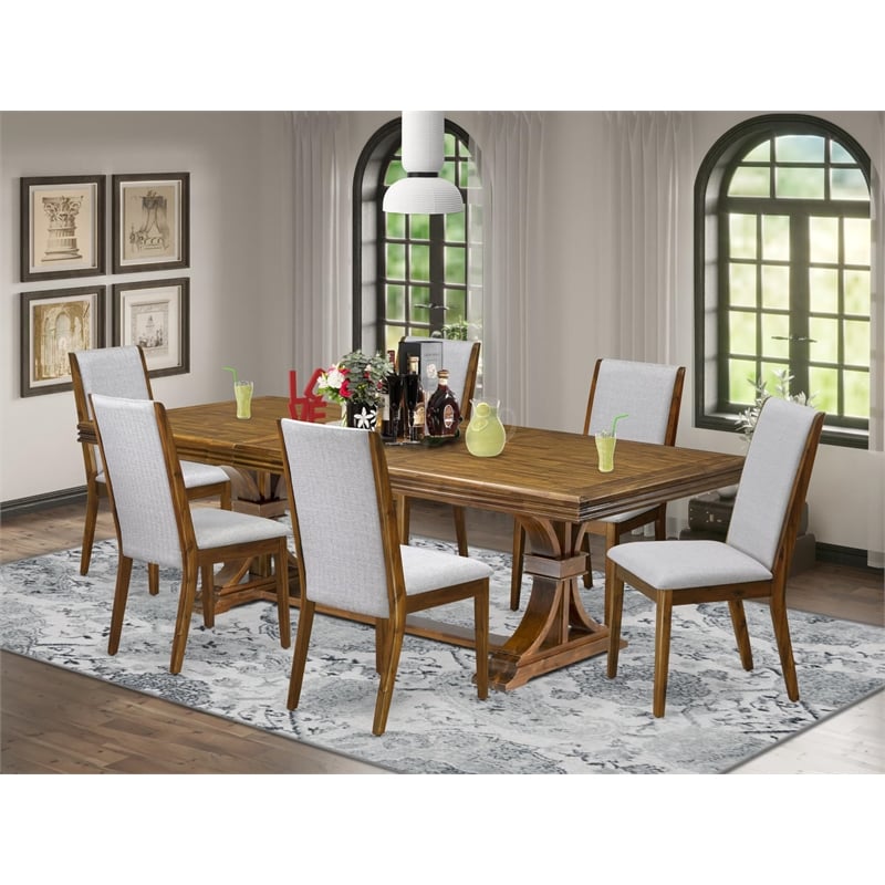 East West Furniture Northcliffe 7-Piece Extendable Dining Room Set in Walnut