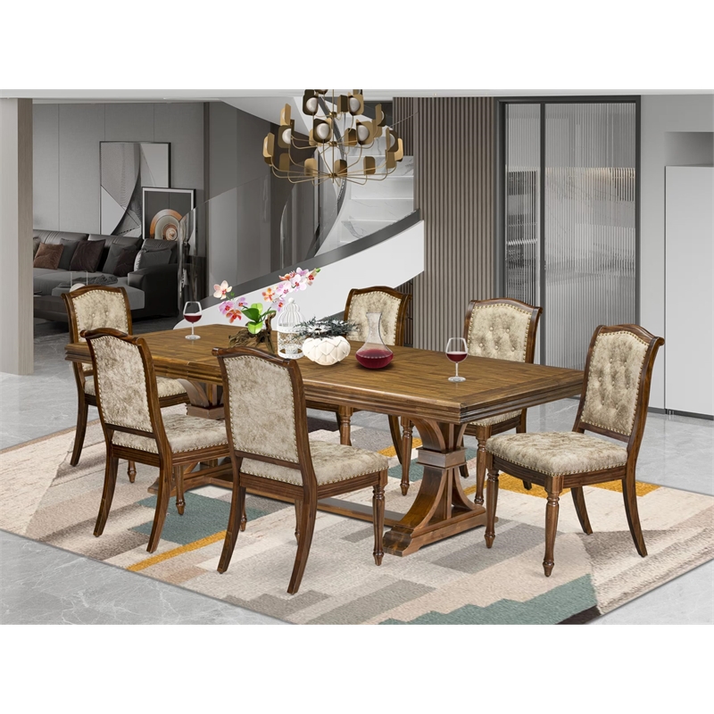 East West Furniture Northcliffe 7-Piece Extendable Dining Room Set in Walnut