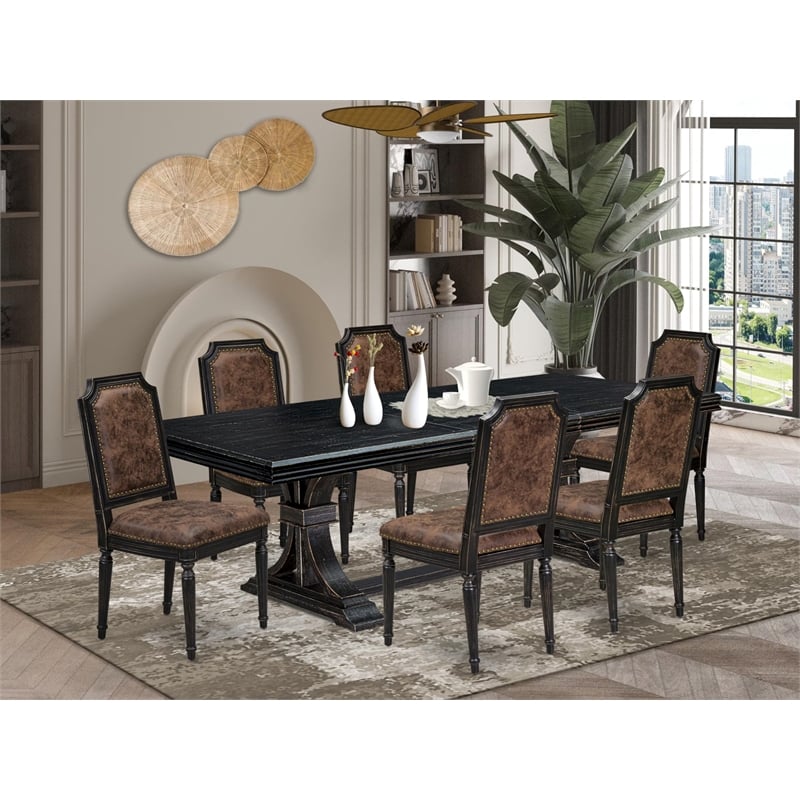 East West Furniture Northcliffe 7-Piece Modern Dining Table Set in Black Finish