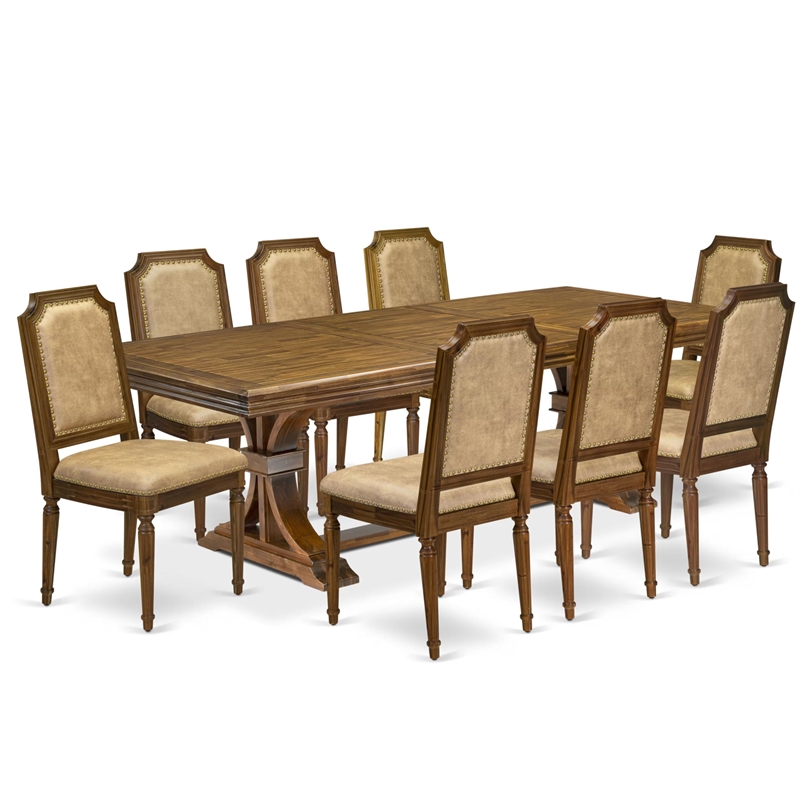 East West Furniture Northcliffe 9-Piece Dining Table Set in Walnut Finish