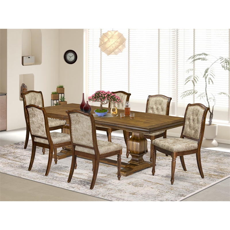 East West Furniture Laneville 7 Pieces Kitchen Table Set in Walnut Finish