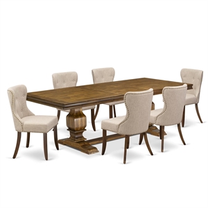 East West Furniture Laneville 7-Piece Modern Dining Table Set in Walnut Finish