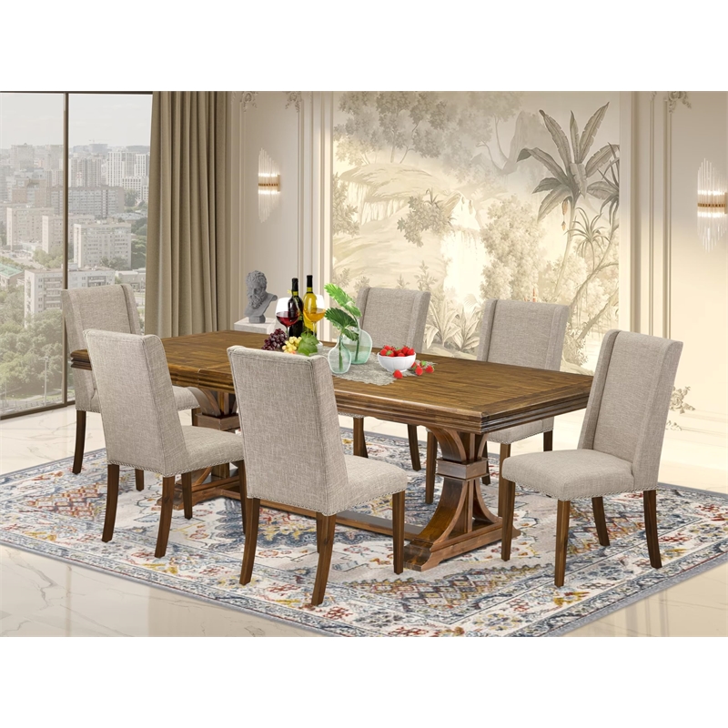 East West Furniture Northcliffe 7-Piece Kitchen Table Set in Walnut Finish