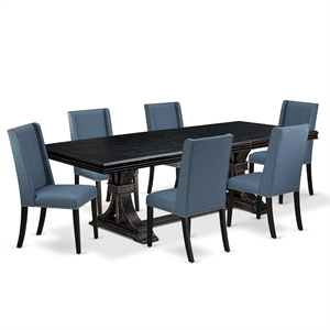 East West Furniture Northcliffe 7-Piece Modern Dining Table Set in Black Finish