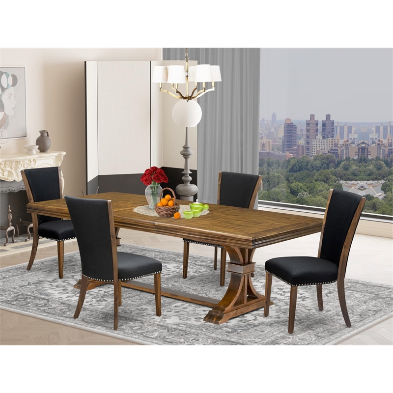 East West Furniture Northcliffe 5-Piece Mid-Century Dining Table Set in Walnut