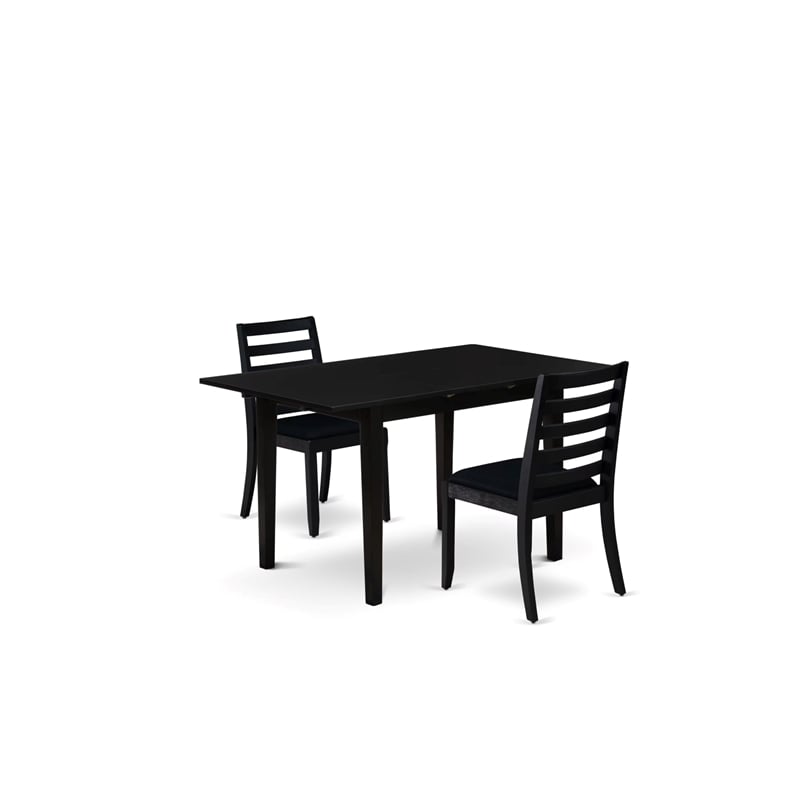 East West Furniture Norfolk 3-Piece Kitchen Dining Set in Black Finish