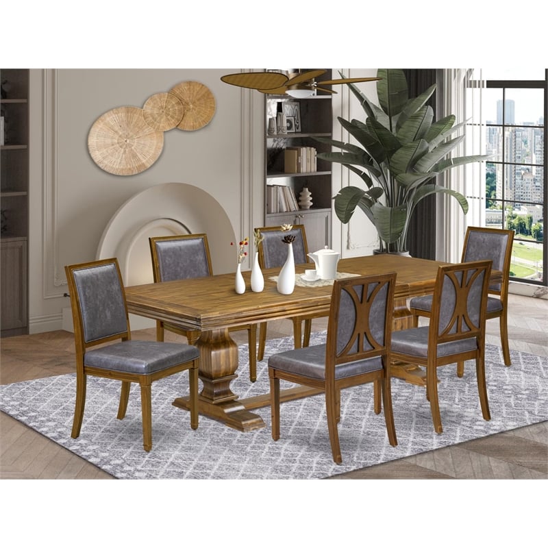 East West Furniture Northcliffe 7-Piece Kitchen Table Set in Walnut Finish