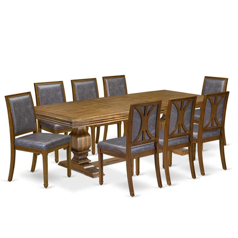 East West Furniture Northcliffe 9-Piece Dining Table Set in Walnut Finish