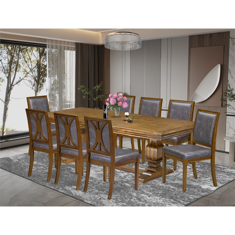 East West Furniture Northcliffe 9-Piece Dining Table Set in Walnut Finish