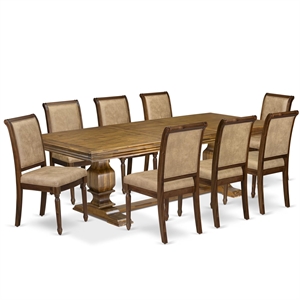 East West Furniture Northcliffe 9-Piece Mid Century Dining Table Set in Walnut