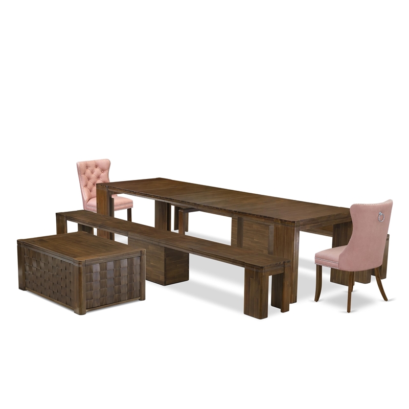 East West Furniture Xtenczar 6-Piece Extendable Dining Set in Walnut Finish